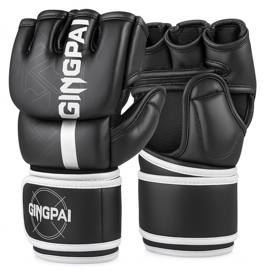 Gants MMA Paume Ouverte Cuir Synthétique – Sparring Grappling Kickboxing – AURABOXE